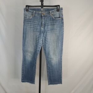 Kut From The Kloth Womens Size 6 Crop Jeans Blue Stretch Raw Hem Mid Rise Denim